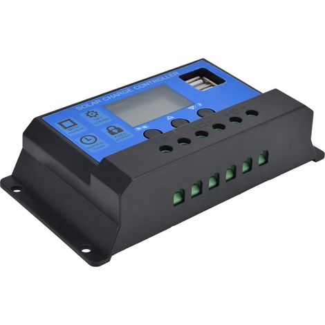 Solarladeregler mit LCD-Display, zwei USB-Anschlüssen, intelligenter Steuerung, DC 12V–24V, 30A (1/5)