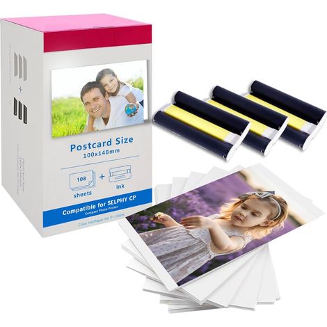 Compatible avec Canon Selphy CP1500 CP1300,KP-108IN Cartouche et Papier (1/5)