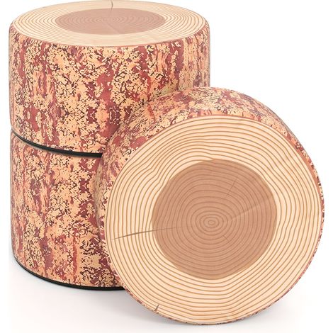 COSTWAY 3 Piece Kids Stump Stool Set Floor Cushion Seats with 30D Sponge Wood Grain Design (1/5)