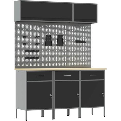 Maison Exclusive - Set di mobili da lavoro con cassetto con blocco 8 pz Nero (1/5)