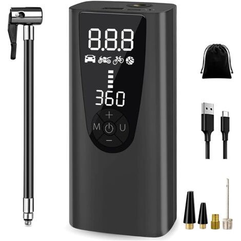Compresseur d'air portable 150psi – Batterie rechargeable 8000mAh – Pompe à air électrique sans fil avec lumière LED – Gonflage rapide voiture vélo moto (1/5)
