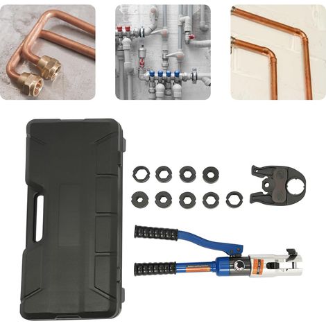 Pince à Sertir Hydraulique 10T, Pince à Sertir avec 10 Matrices, Sertisseuse Hydraulique pour Tuyau Cuivre, Outil de Sertissage Hexagonal avec Tête Rotative 360° et Coffret de Rangement (1/5)