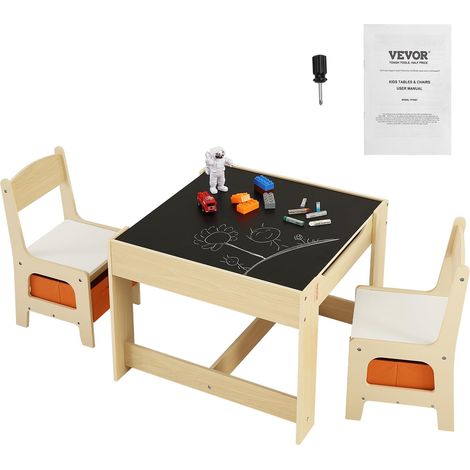 VEVOR Mobili per Bambini 1 Tavolo + 2 Sedie 610x610x483 mm 290x300x530 mm, Tavolino con Sedie per Cameretta Sala di Gioco per Bambini da Studiare Mangiare Giocare per Asilo Nido Bambini da 2 a 8 Anni (1/5)