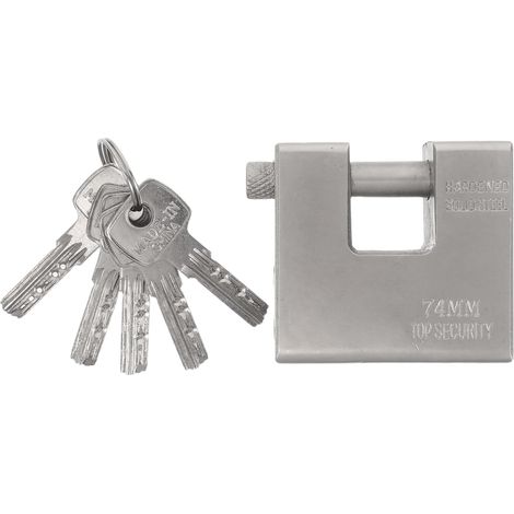 Cadenas haute sécurité avec clé - Cadenas à clavier 74 mm pour box de stockage - métallique intérieur/extérieur avec clés - Argent (1/5)