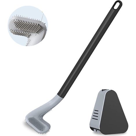 Long-handled domestic toilet brush, wall-mounted, golf design, silicone (Night Black (with base)) - AquaForge (1/4)