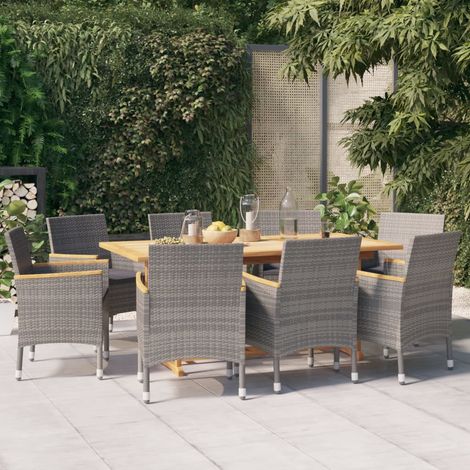 Juego de comedor de jardín 9 piezas con cojines gris vidaXL (1/5)