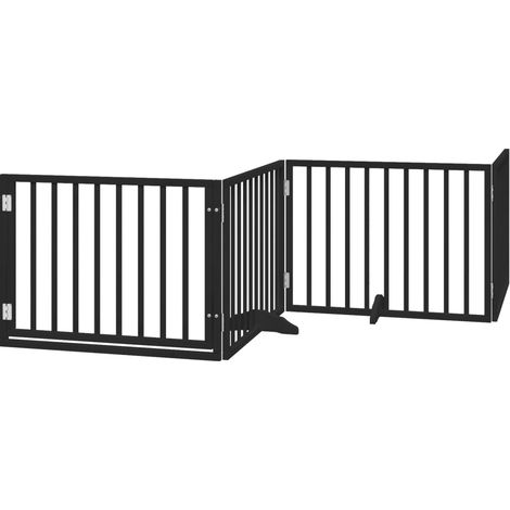 Barrière pour chiens et porte 4 panneaux noir bois de peuplier CFW95477 (1/5)