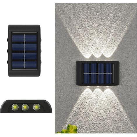 (1 lampe blanche) Lampe solaire 6 LED, applique murale extérieure, éclairage d'ambiance réglable vers le haut et vers le bas, compatible avec jardin, cour, rue, balcon, terrasse, camping (1/5)