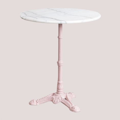 Table de Bar Ronde en Marbre Moka SKLUM Rose Barbe à papa Ø60 cm