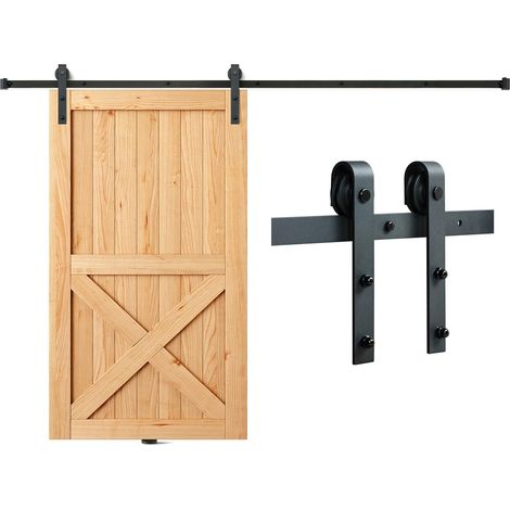 Kit Quincaillerie de Porte Coulissante de Grange 244 cm Rail Porte Coulissante Convient Porte Simple Largeur 1,12-1,32 m Épaisseur 32-45 mm Charge 150 kg Poulie Silencieuse Forme J pour Maison (1/5)