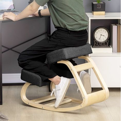 Chaise à genoux ergonomique en bois noire 51x69x58 cm, rembourrée, posture, montage facile (1/5)