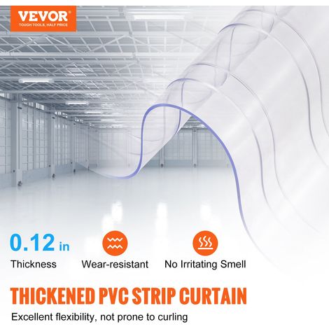 Rideau à Lanière PVC, 3048x30,5 cm Rideau Lamelles Transparent Bande Plastique Nervurée Épaisseur 2 mm Rouleau Résistant avec Mètre de Poche pour Portes Supermarché, Garage, Entrepôt, Extérieur (1/5)