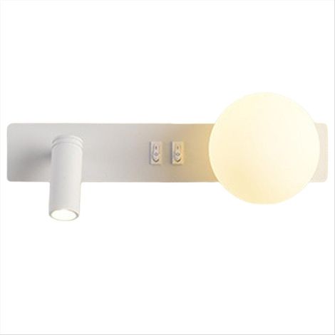 Applique murale LED avec interrupteur et spot réglable, lampe en verre pour chambre à coucher, lampe de chevet, décoration murale blanche (1/5)