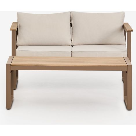 Conjunto de jardín de sofá de 2 plazas y mesa de centro en aluminio y madera de acacia 110x55cm Lipov SKLUM (1/5)