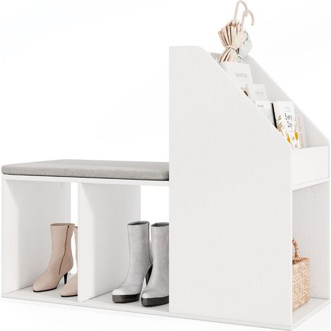 Banc de rangement à chaussures avec coussin amovible 97 x 40 x 79 cm assise confortable design moderne en panneau d'ingénierie blanc