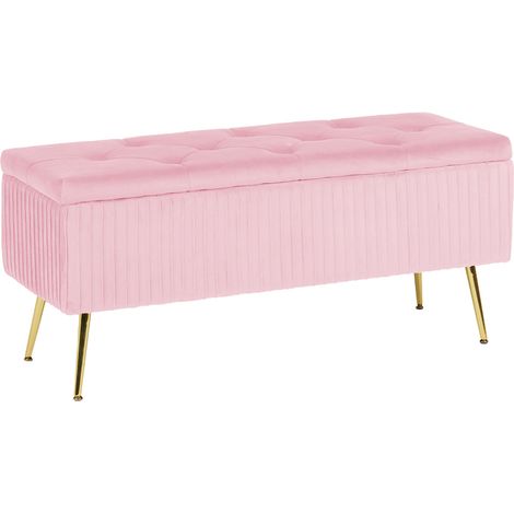 Panca Imbottita Divanetto In Velluto Contenitore Pouf Grande XXL PortaOggetti Panca Sgabello A Pie Di Letto Con Gambe In Metallo Dorato Cassapanca Ingresso Legno Massello Panchina - Rosa Cipria (1/5)