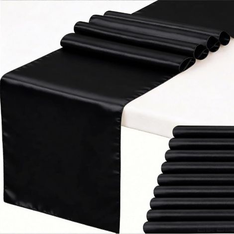Lot de 10 chemins de table en soie noire, 12 pouces x 108 pouces de long, pour la décoration de table à manger. (1/5)
