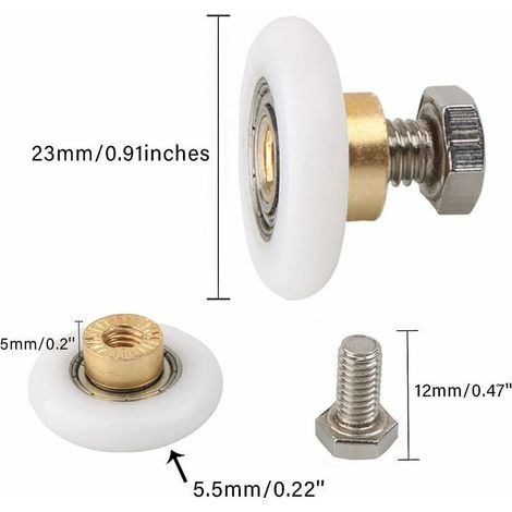 4 pièces Roulette Porte de Douche 23 mm, Roues de Rechange pour Porte de Douche Roulettes de Rechange pour Porte de Douche RainuréE avec vis Diamètre (1/3)