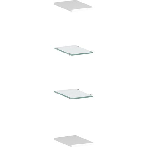 Dmora Set di 4 ripiani da parete, Made in Italy, 2 ripiani in vetro temperato e due in laminato Bianco lucido, cm 20x27h1.6, colore Bianco lucido, con imballo rinforzato (1/3)