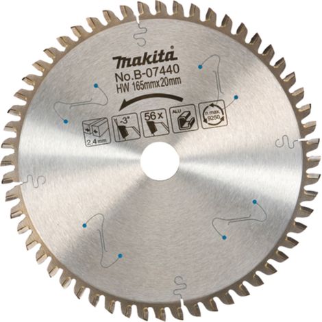 Makita B-07440 TCT Kreissägeblatt 165 x 2,4 x 20 mm 165 x 2,4 x 20 mm 56 Zähne 3° Aluminium