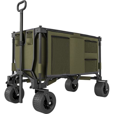 Folding Garden Trolley, Cargo Traile on Wheels, Collapsible Camping Trolley, Outdoor Utility Wagon with Steel Frame and Oxford Fabric, Green