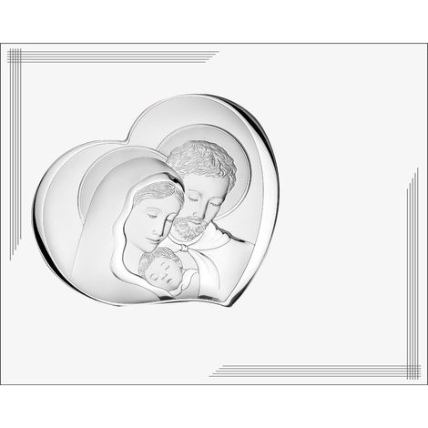 Quadro moderno della Sacra Famiglia su pannello bianco, argentato, 25x20 cm Dimensioni: 25x20 cm Codice articolo: VL876BI