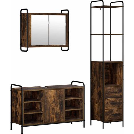 Juego de Muebles de Baño 3 uds. Roble Ahumado vidaXL (1/5)