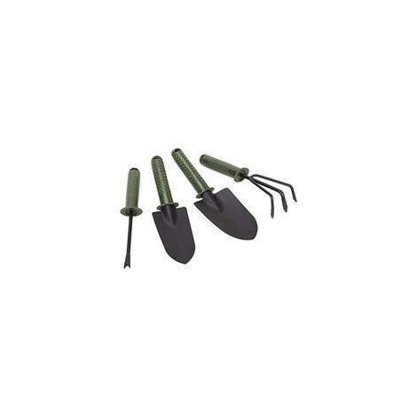 Gartengeräte-Set, 4-teiliges Gartengeräte-Set, Kombination aus Gartengeräten für den Außenbereich, bestehend aus Unkrautstecher, Handschaufel, Pflanzspaten und Crezuo-Rechen. (1/2)