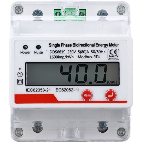 Compteur d'électricité 4P avec écran LCD, multifonctionnel, RS485, monophasé, énergie bidirectionnelle, AC230V, 5, 80 A (1/5)