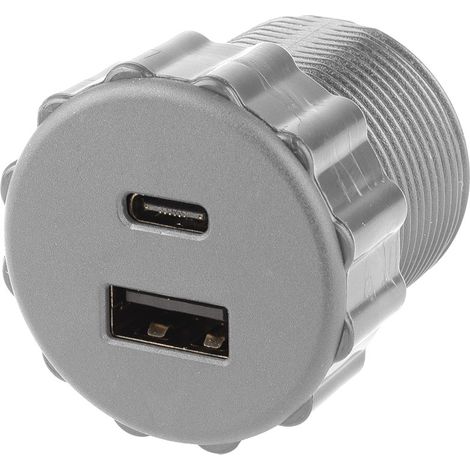 Prise encastrable chargeur 2X USB A diamètre 30 mm gris ral 9006