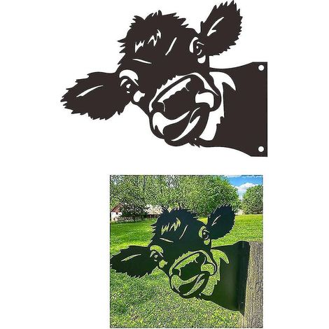 Décoration extérieure en métal sur le thème de la ferme, décoration de clôture de jardin, œuvre d'art à suspendre dans la cour arrière, statue de veau pour jardin. (1/4)