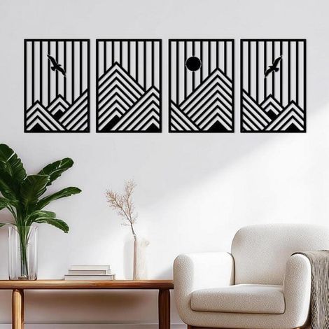 Wandkunst Metall abstrakt Berglinie 50x15.7 inches 127x40 cm Schwarz (1/5)