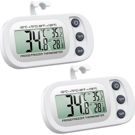 Kühlschrank Thermometer, 2 Stk. Digitale Gefrierschrank Thermometer, Küchenthermometer Refrigerator Thermometer, Haken & Magnetisch, Max/Min Funktion, für Hause, Bars, Cafés - 2er Pack