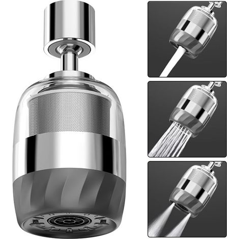 Küchenhahn-Verlängerungsfilter, Doppelfiltration, 720° drehbar, spritzwassergeschützt, mit 3 einstellbaren Durchflussmodi, wiederverwendbarer Wasserhahnbelüfter aus Edelstahl