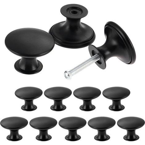 – Lot de 24 boutons de placard vintage chic – Boutons ronds 30 mm en alliage de zinc – Poignées de meubles pour cuisine et salle de bain – Noir (1/5)