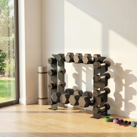 Rastrelliera Porta Manubri a 4 Livelli in Acciaio, Capacità 200 Kg, 70x21x55 cm, Nero