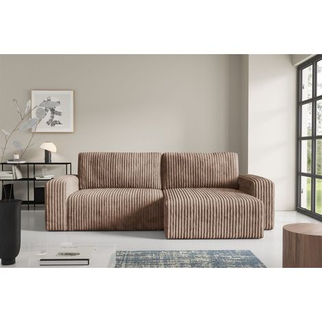 Ecksofa mit Schlaffunktion NATALIA in Stoff Tilia Beige Ottomane Rechts