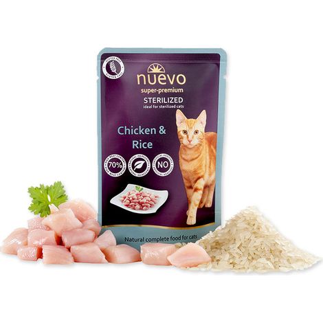 Nuevo Super Premium Alimento Umido per Gatti Sterilizzato in Bustina, Pollo 85g