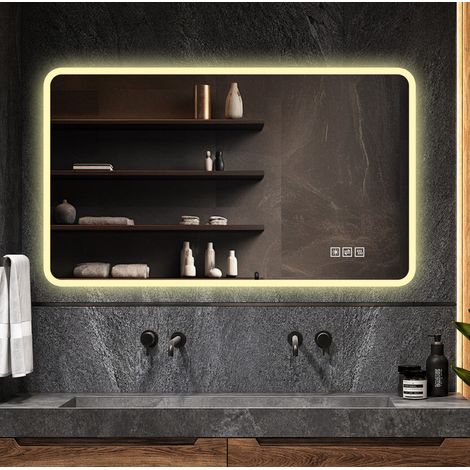 REDOM - Espejo de baño LED - 60x120 cm - antivaho - 3 colores de luz - intensidad regulable - vidrio templado plateado