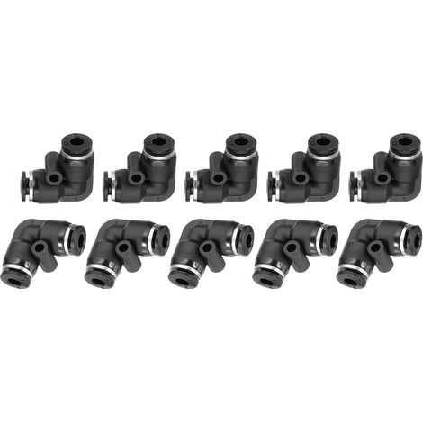 10 Pcs Raccords A Visser Coude Male 5/32 Pouce Tube OD 90 Degres Ligne Pneumatique Raccord Pour Tuyau Eau Huile Gaz, Noir (1/5)