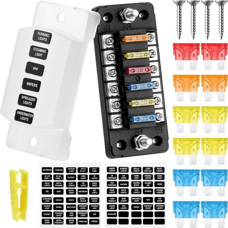 Fuse Box 12 V ATC/ATO 6 Ways, Car Fuse Box 5A-20A, Plugs and Stickers (1/5)
