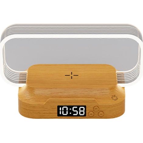 Veilleuse de chevet avec réveil, lampe tactile pour chambre, chargeur sans fil, veilleuse à intensité variable (1/5)