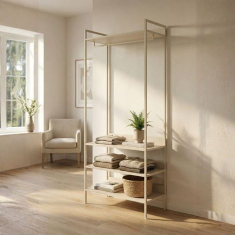 Appendiabiti multifunzione Dhaka41B con 3 ripiani con struttura in metallo beige