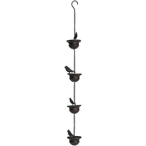 Chaîne de pluie extérieure « Oiseaux mobiles sur gobelets », pour gouttières et descentes pluviales, bronze foncé, 4 oiseaux JN (1/5)