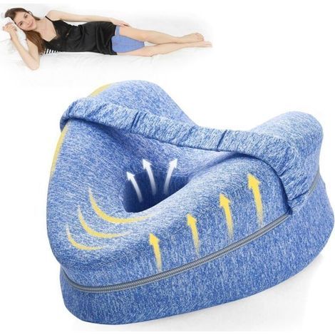 Oreiller de genou pour dormeur latéral – Mousse à mémoire haute densité – Soutien optimal pour hanches et genoux – Confort bleu (1/4)