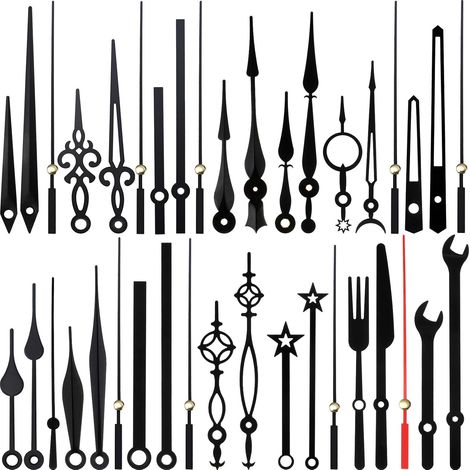 14 Styles Mécanismes Mouvement Horloge, Aiguilles Alu, Remplacement Bricolage, 14 Tailles, Noir (1/4)