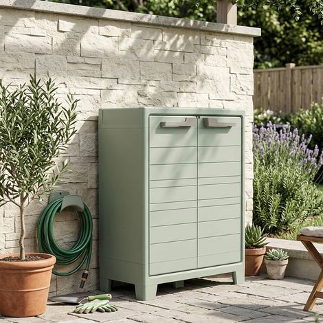 Dmora - Armario exterior Sarezzo, Mueble para exteriores, Mueble de jardín multiusos, Made in Italy, 80x44 h100 cm, Gris y Verde
