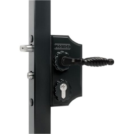 Serrure style fer forgé avec petit coffre pour profils carrés de 50 à60 m avec poignée incluse - LOCINOX