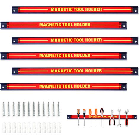 Set of 6 Magnetic Tool Strip Holder Garage Rail Wall Mounted Bits Storage Rack