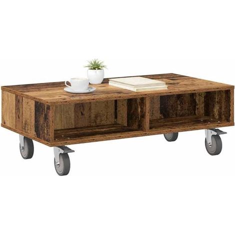 891022 Table d'appoint avec roues Bois ancien 90 x 50 x 30 cm (1/5)